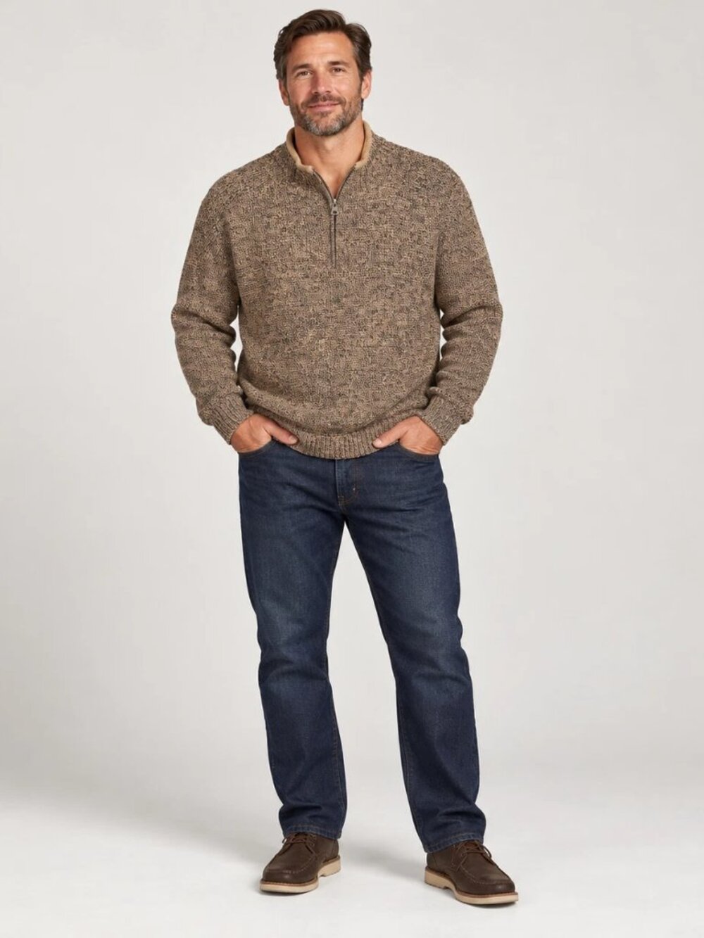 Pendleton Mens XL Brown Marled Washable Wool Quarter Zip Mock Neck Sweater Knit